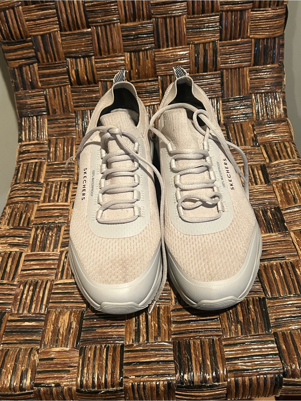 Skechers Men’s Knit Lace-Up Sneakers in Light Beige
